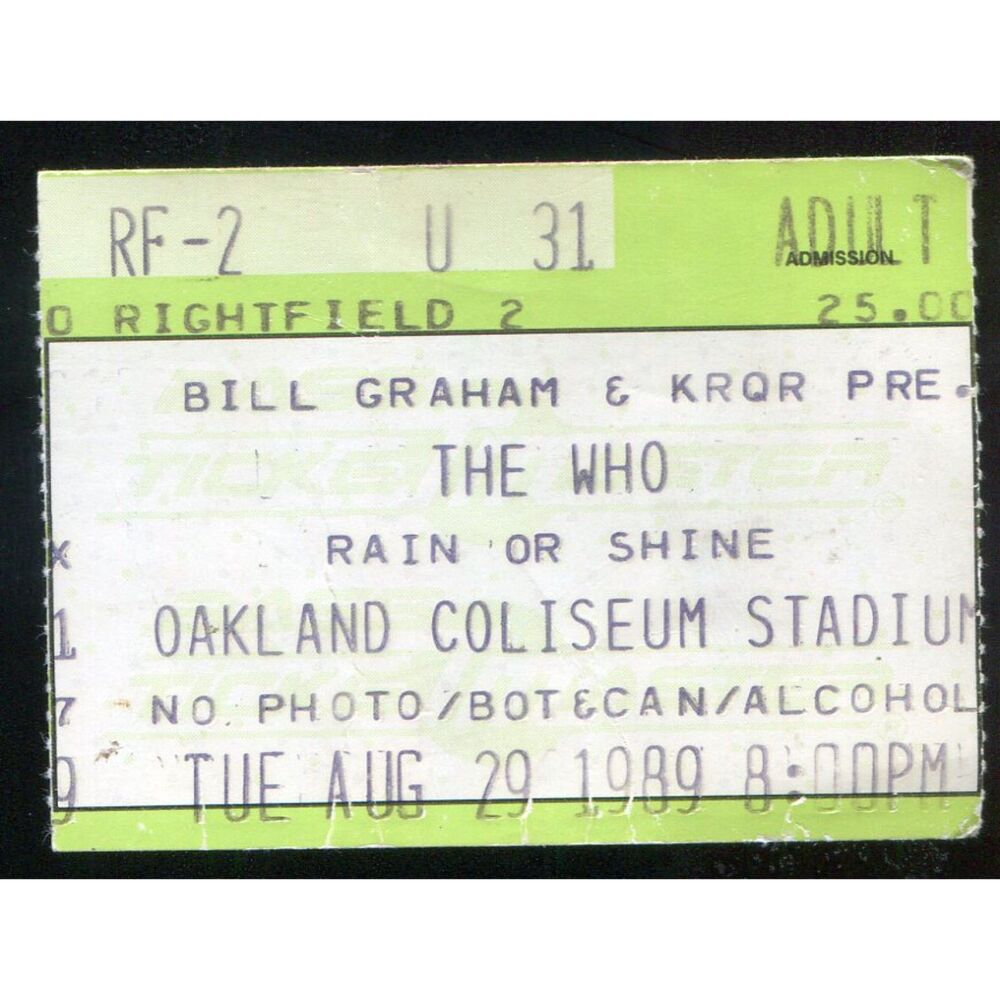 Vintage 1989 The Who Concert Ticket Stub Oakland CA